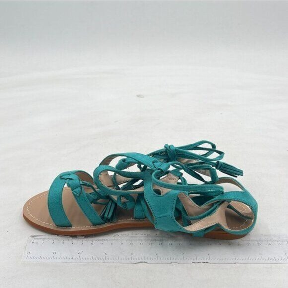 YDN Women Sexy Knee High Lace up Flats Fringe Low Heel Gladiator Strap Sandals - Picture 2 of 8